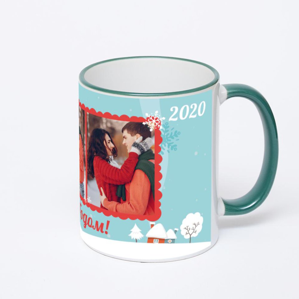 Кружка с зеленой ручкой и ободком