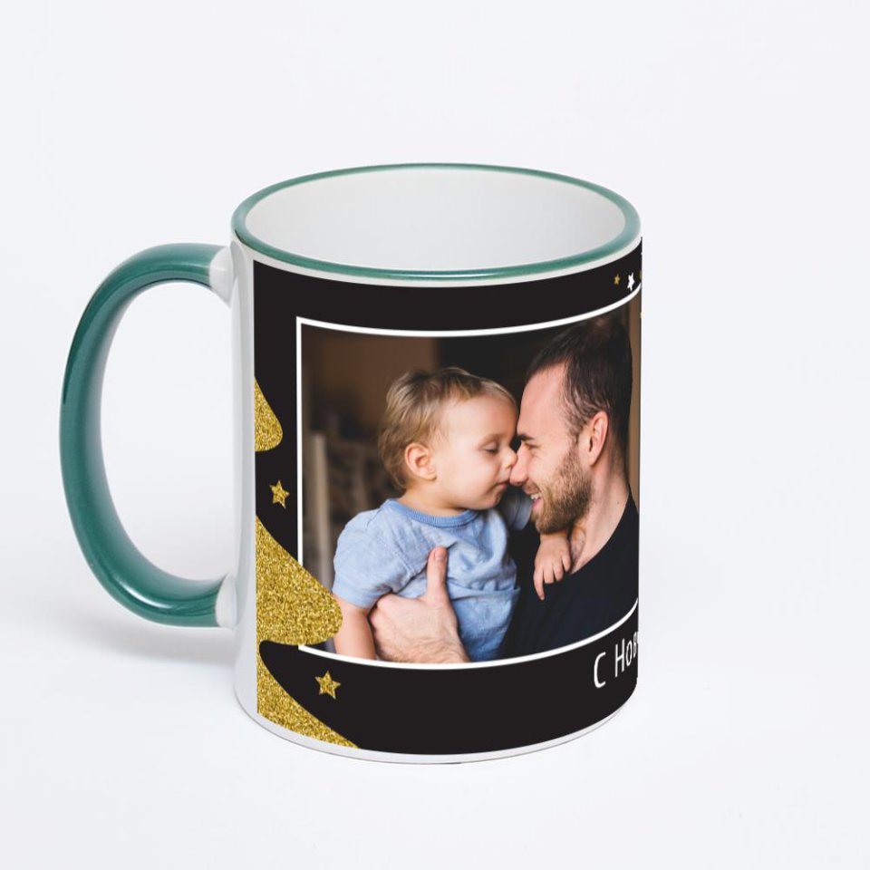 Кружка с зеленой ручкой и ободком