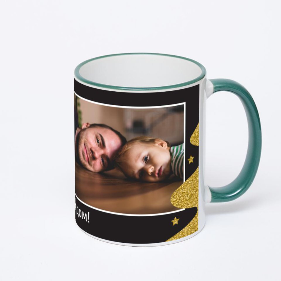 Кружка с зеленой ручкой и ободком