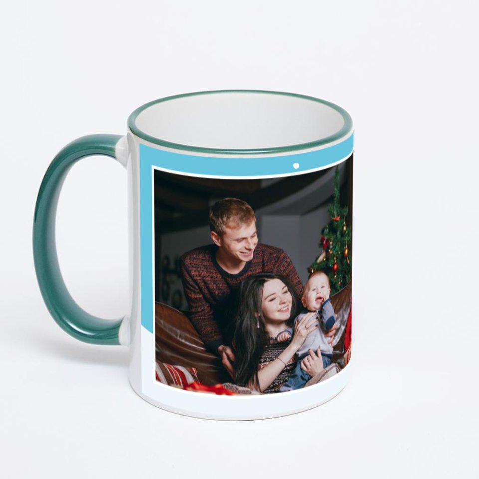 Кружка с зеленой ручкой и ободком