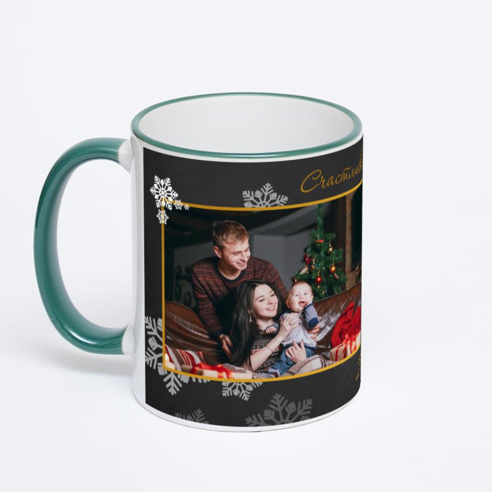 Кружка с зеленой ручкой и ободком