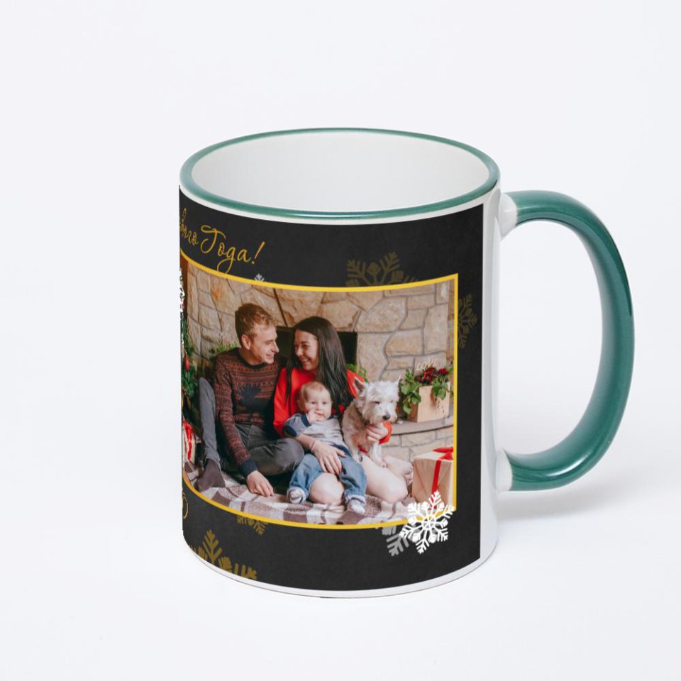 Кружка с зеленой ручкой и ободком