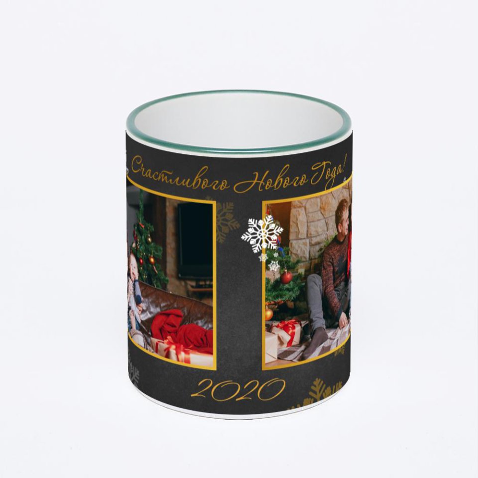 Кружка с зеленой ручкой и ободком