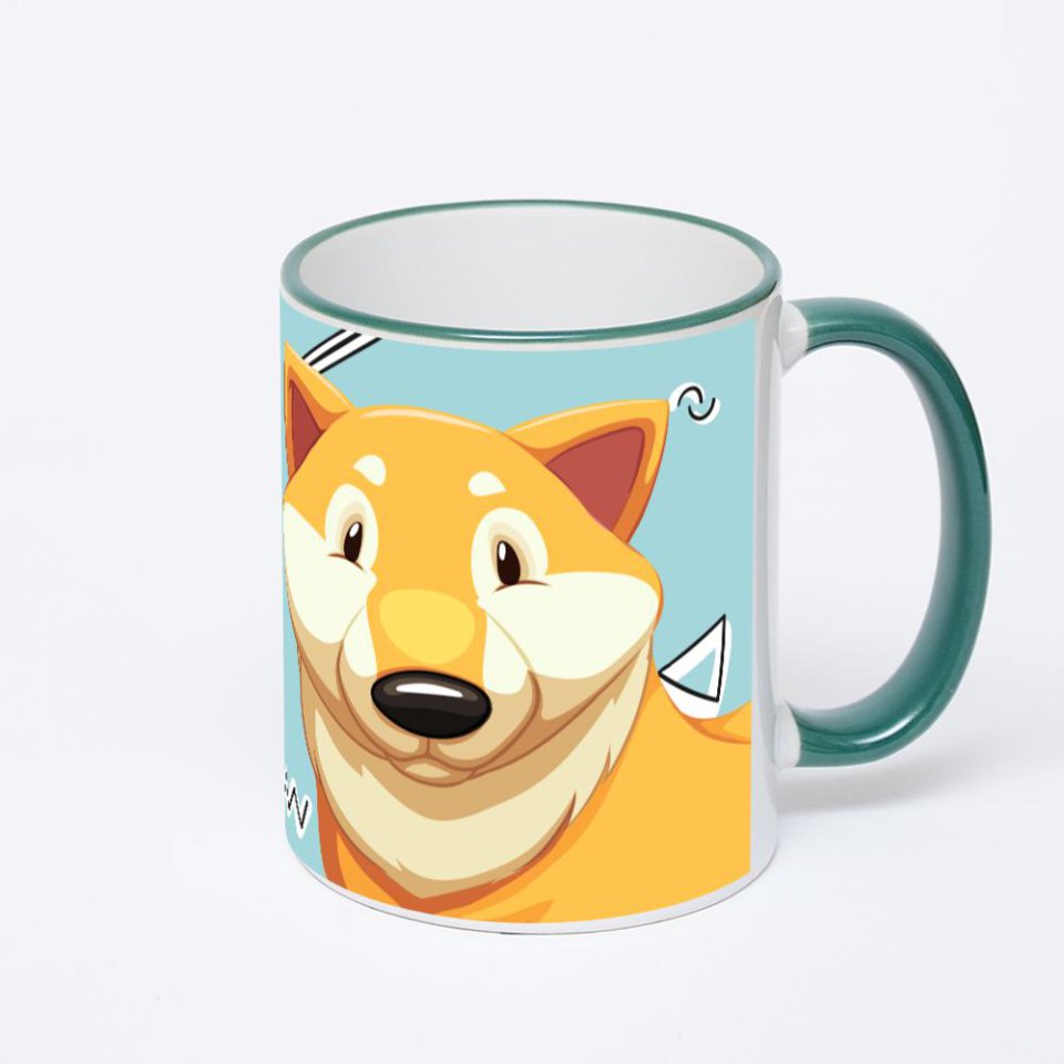 Кружка с зеленой ручкой и ободком