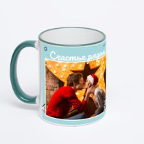 Кружка с зеленой ручкой и ободком