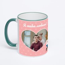 Кружка с зеленой ручкой и ободком