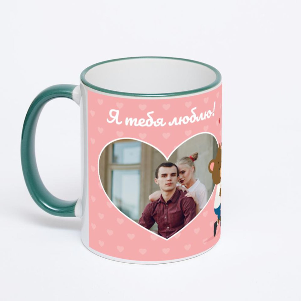 Кружка с зеленой ручкой и ободком