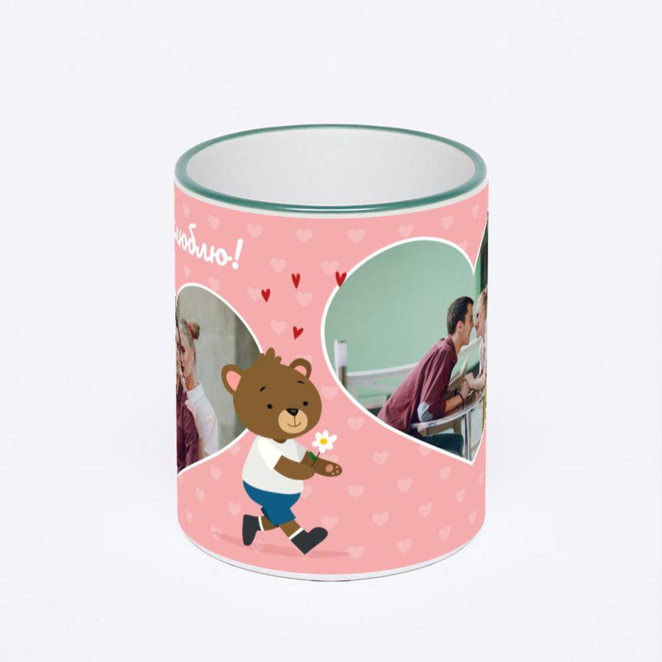 Кружка с зеленой ручкой и ободком