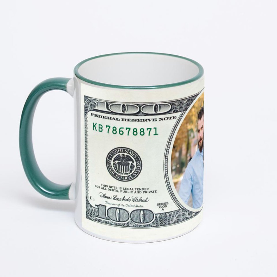 Кружка с зеленой ручкой и ободком