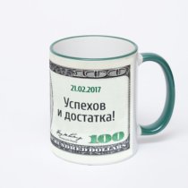 Кружка с зеленой ручкой и ободком