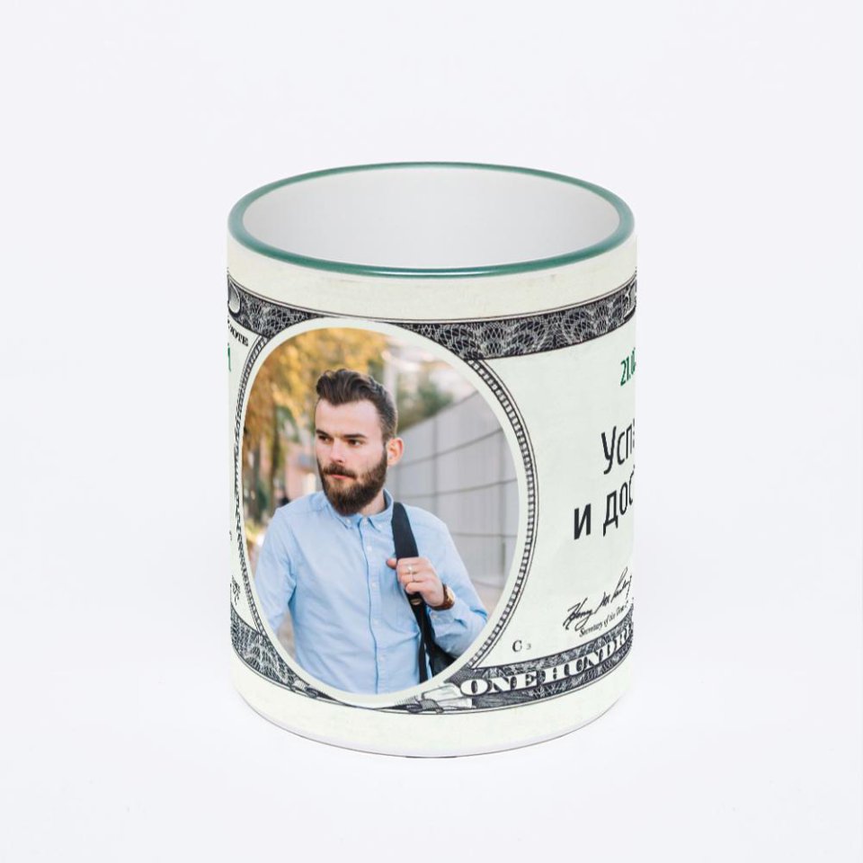 Кружка с зеленой ручкой и ободком