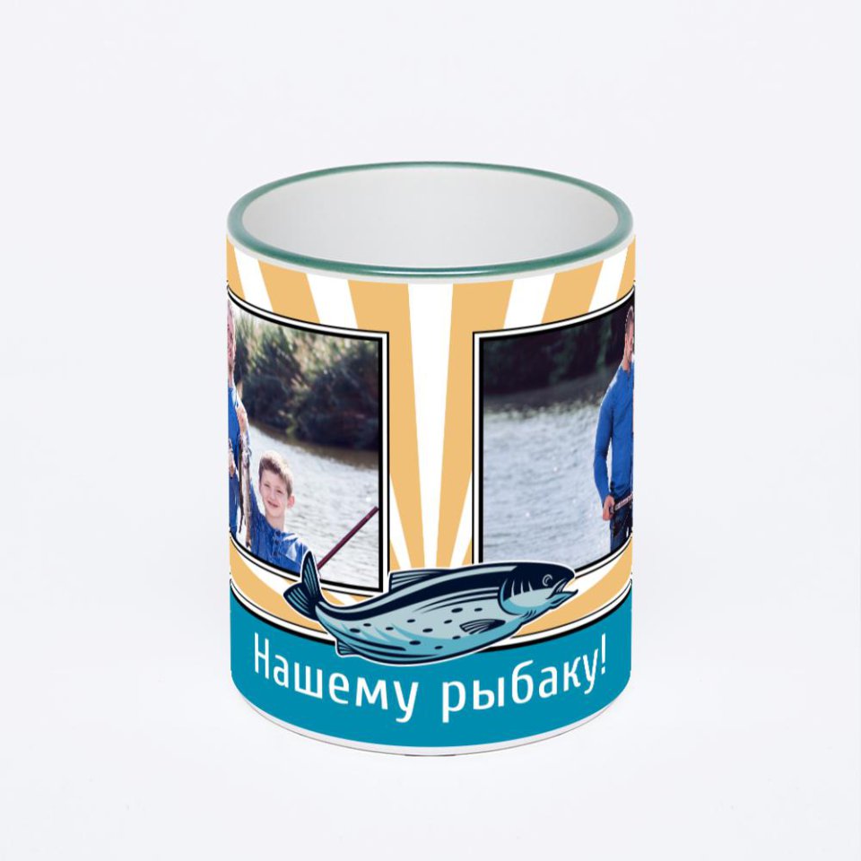 Кружка с зеленой ручкой и ободком