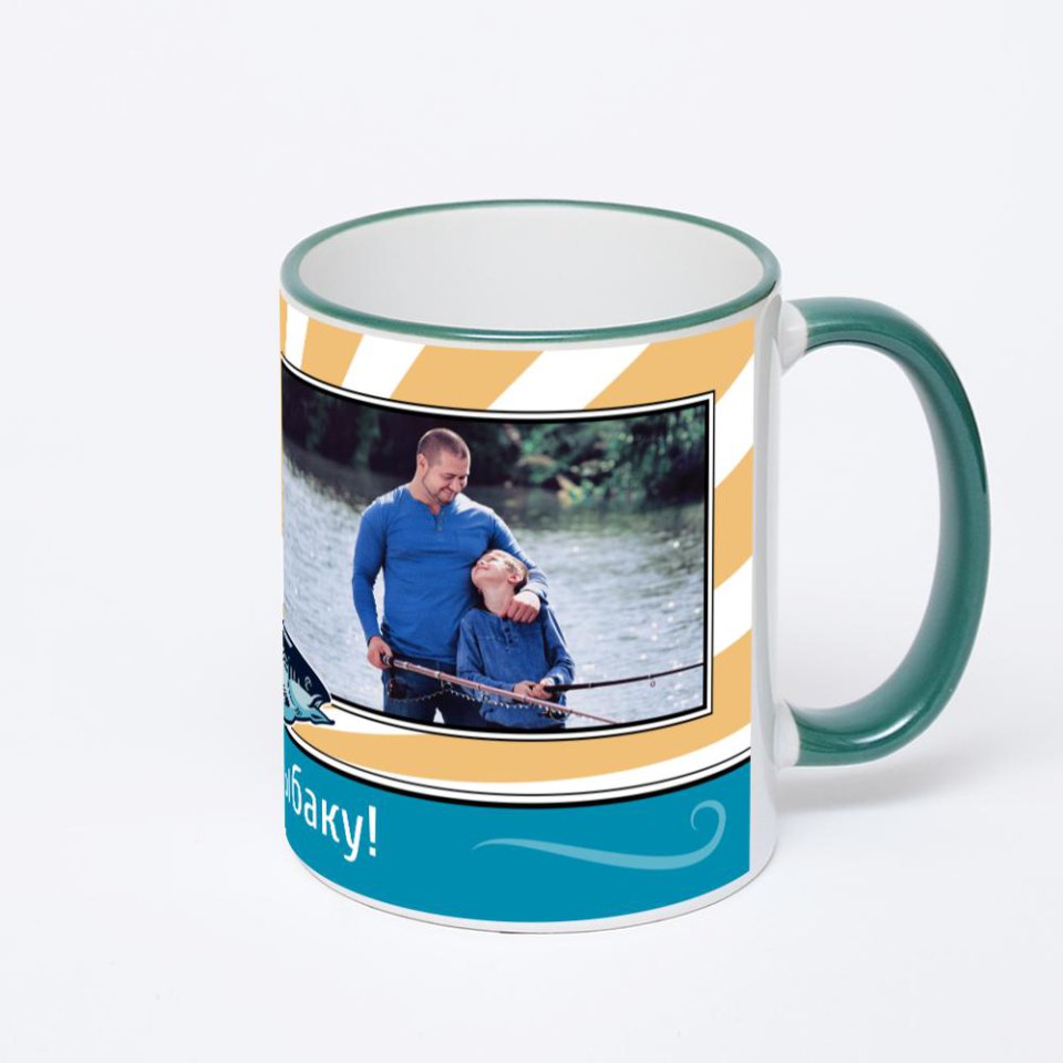 Кружка с зеленой ручкой и ободком