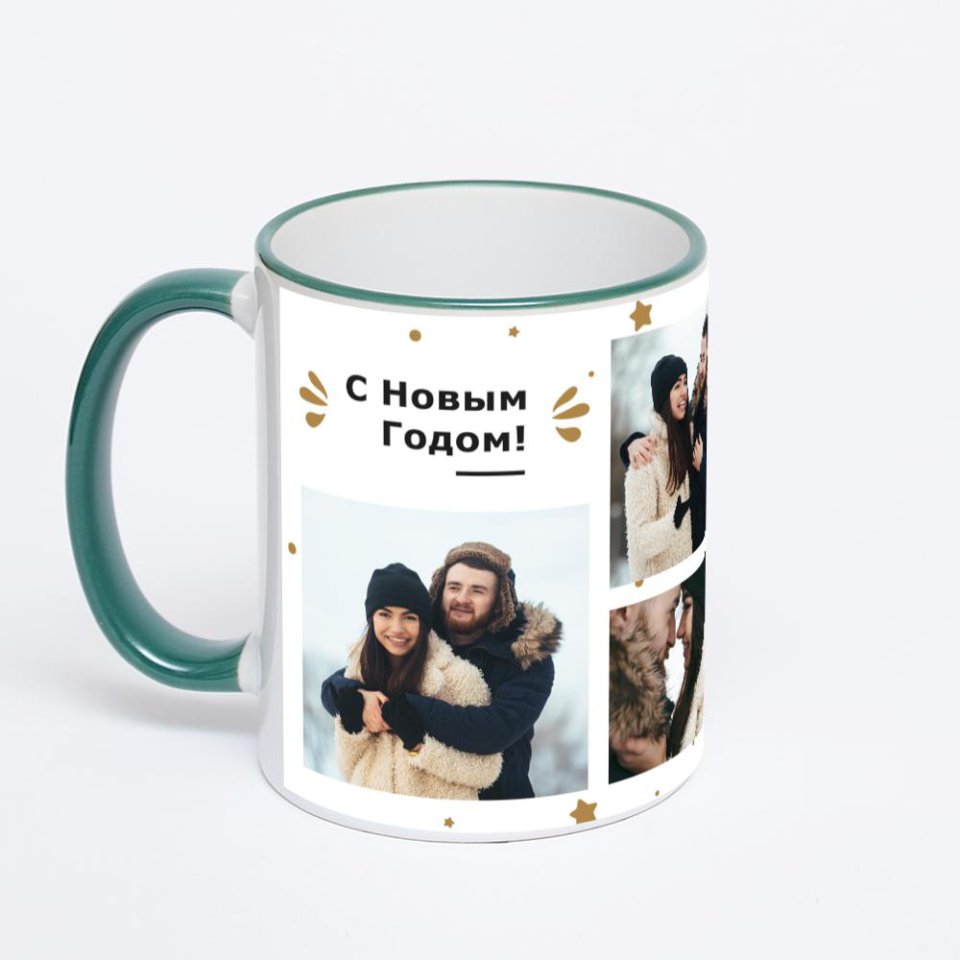 Кружка с зеленой ручкой и ободком