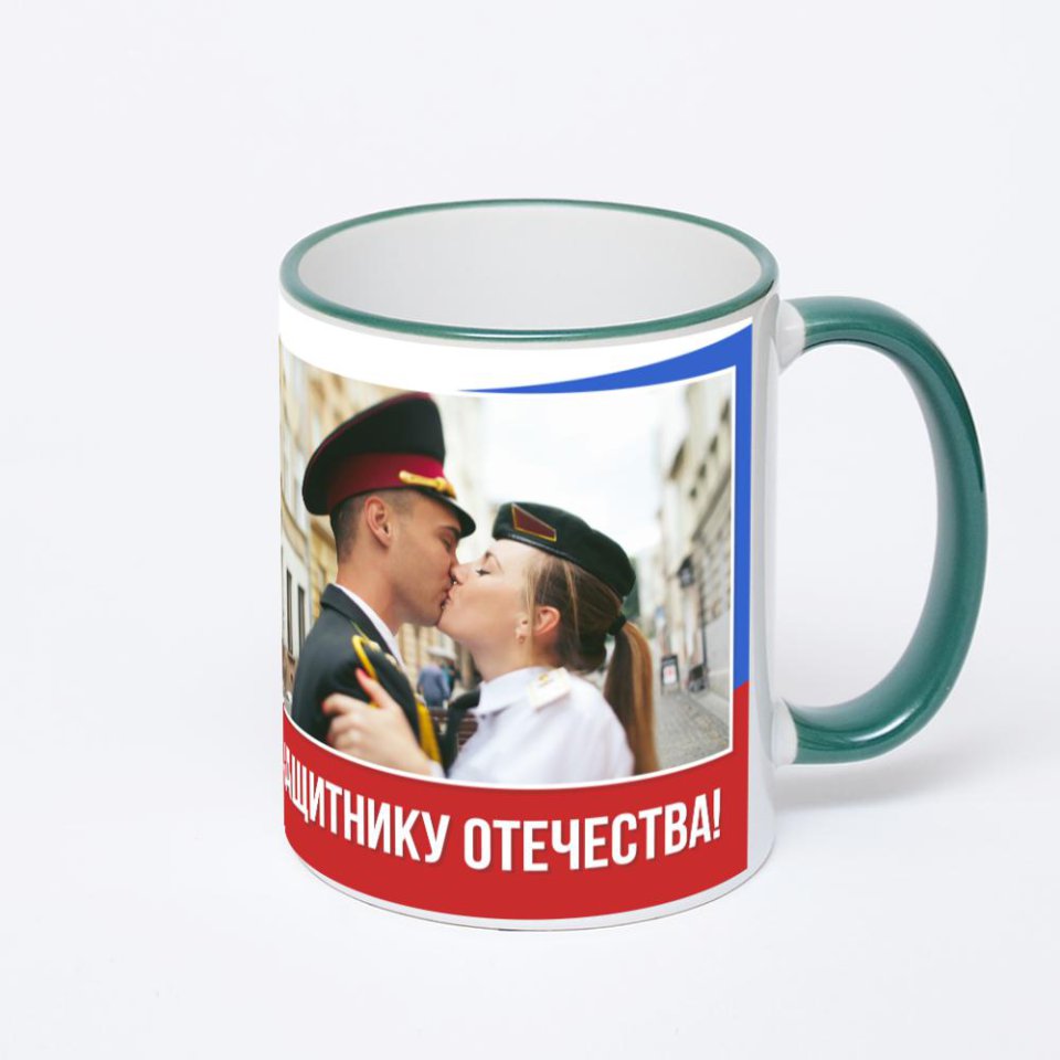 Кружка с зеленой ручкой и ободком