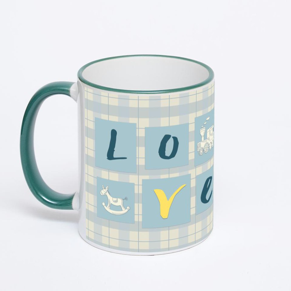 Кружка с зеленой ручкой и ободком