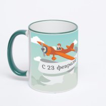 Кружка с зеленой ручкой и ободком