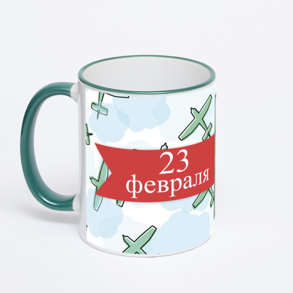 Кружка с зеленой ручкой и ободком