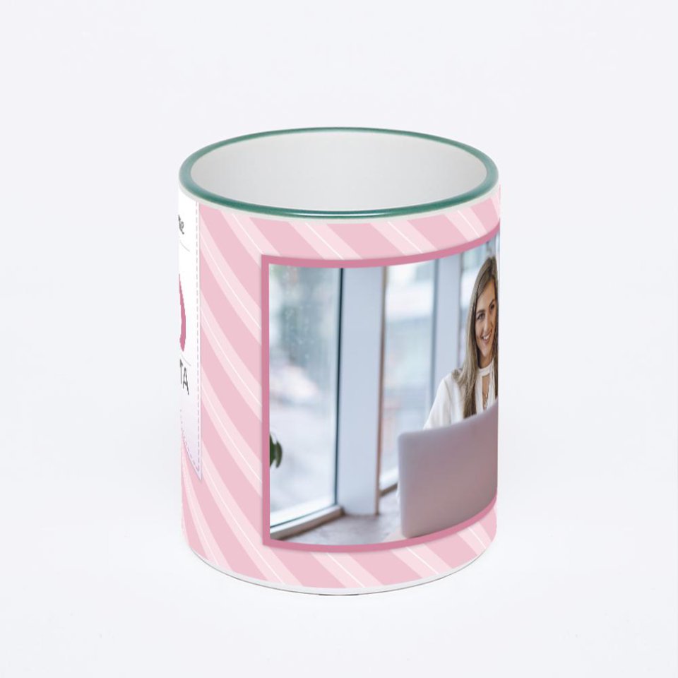 Кружка с зеленой ручкой и ободком