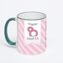 Кружка с зеленой ручкой и ободком