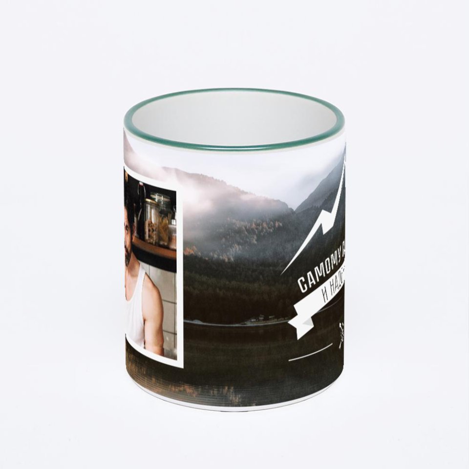 Кружка с зеленой ручкой и ободком