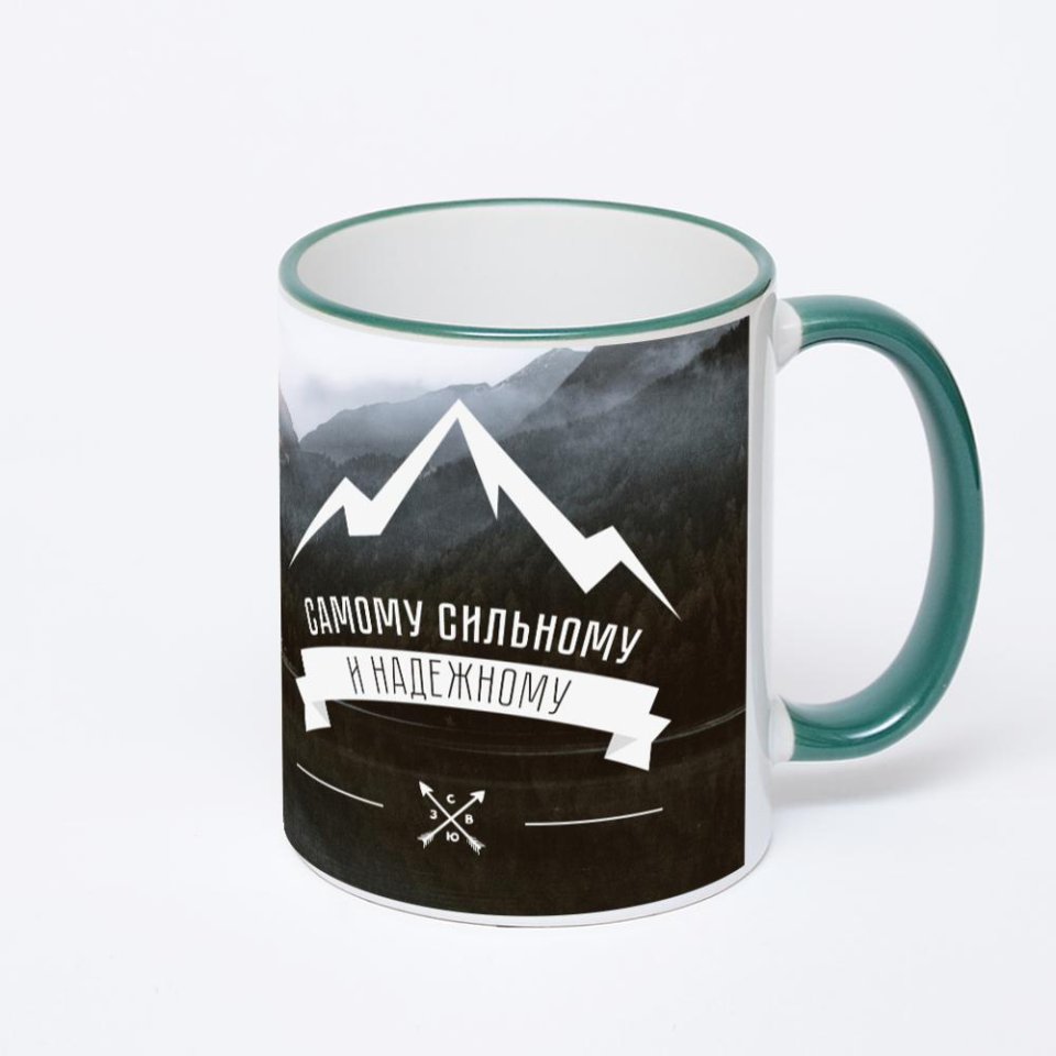 Кружка с зеленой ручкой и ободком