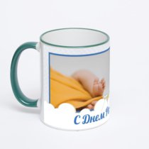 Кружка с зеленой ручкой и ободком