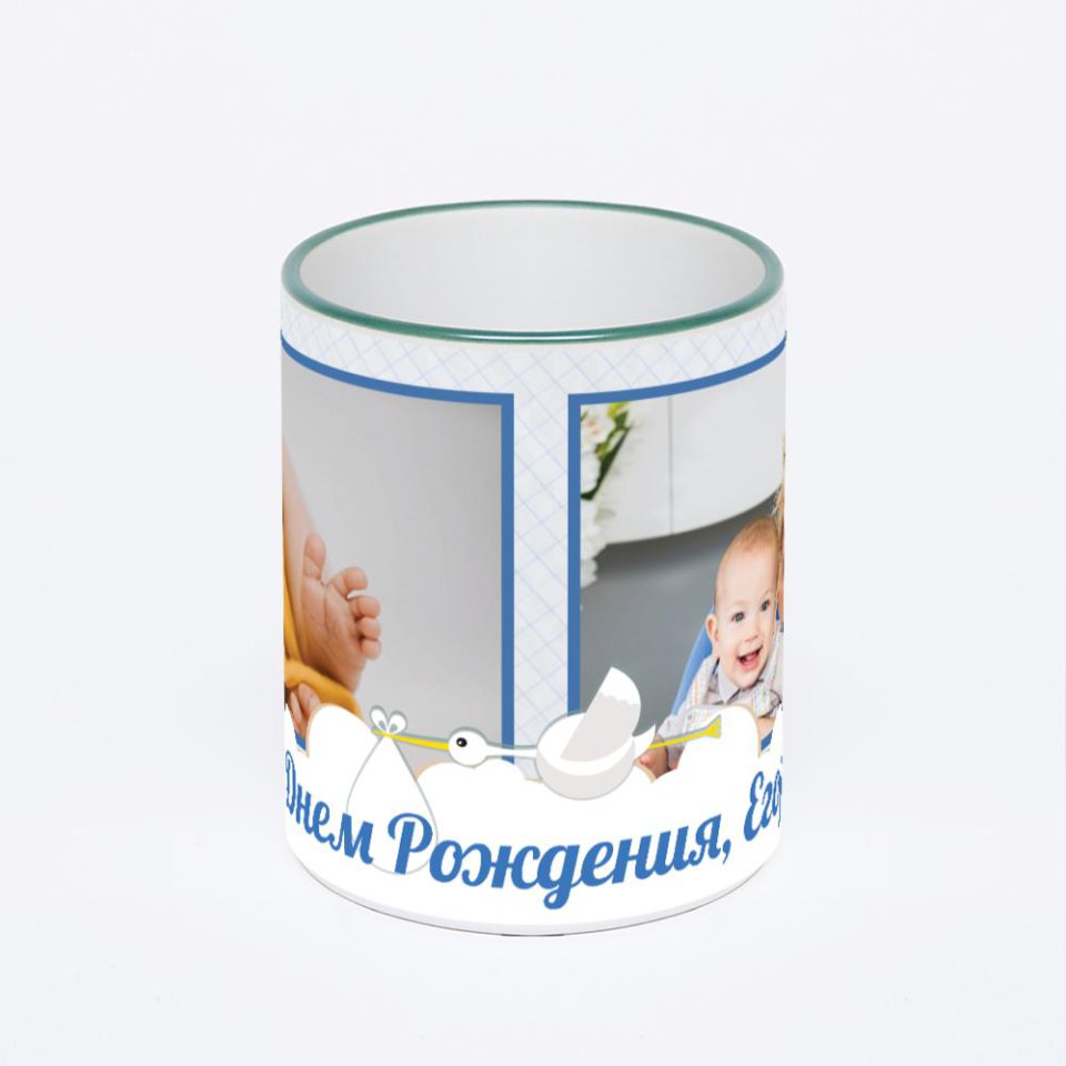 Кружка с зеленой ручкой и ободком