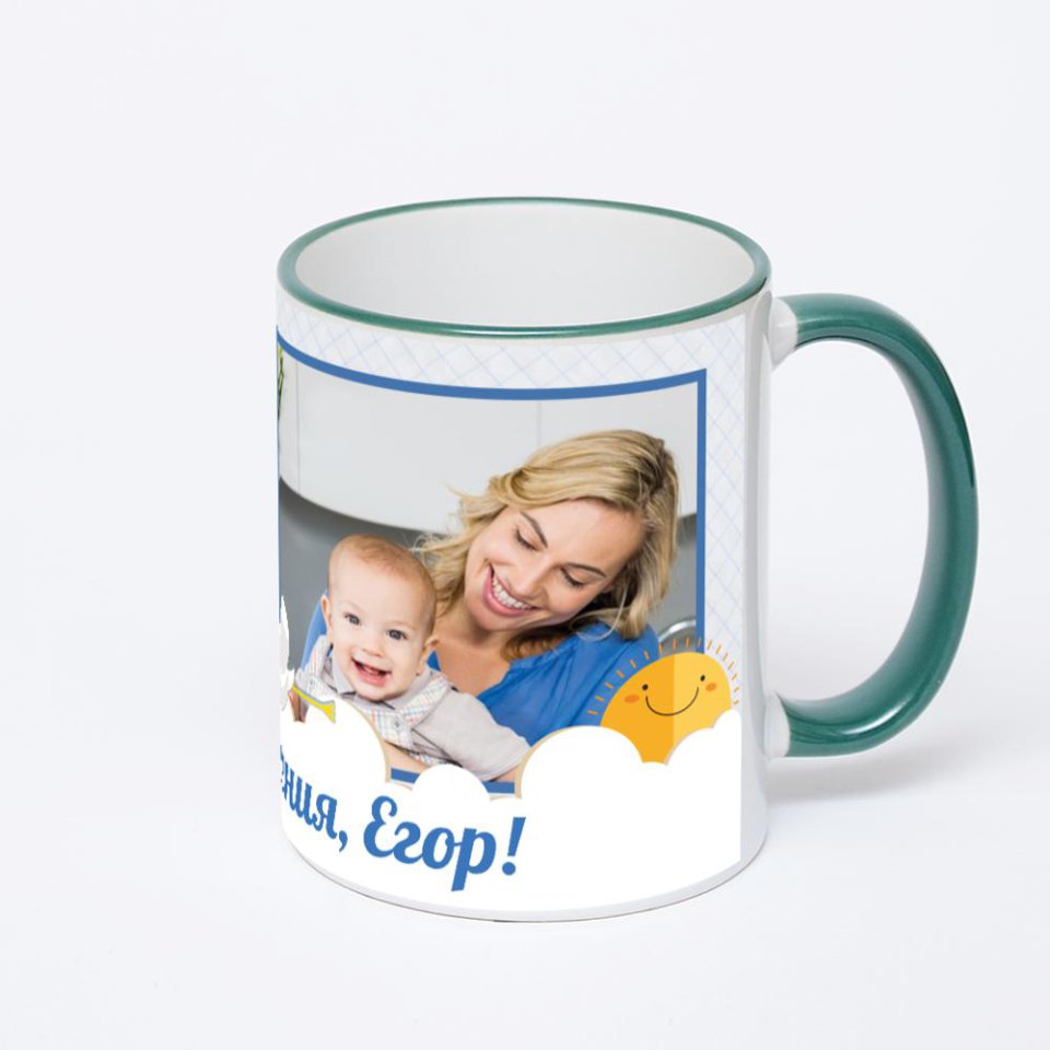 Кружка с зеленой ручкой и ободком