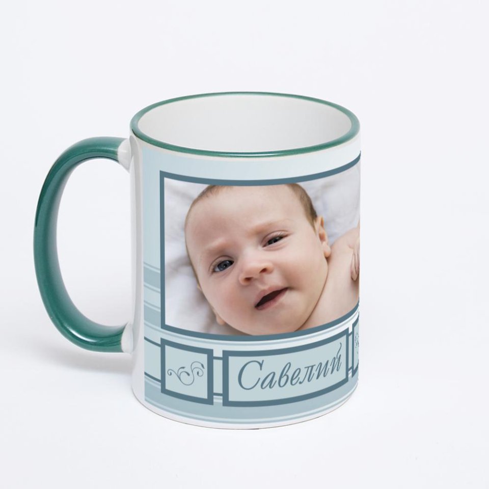 Кружка с зеленой ручкой и ободком