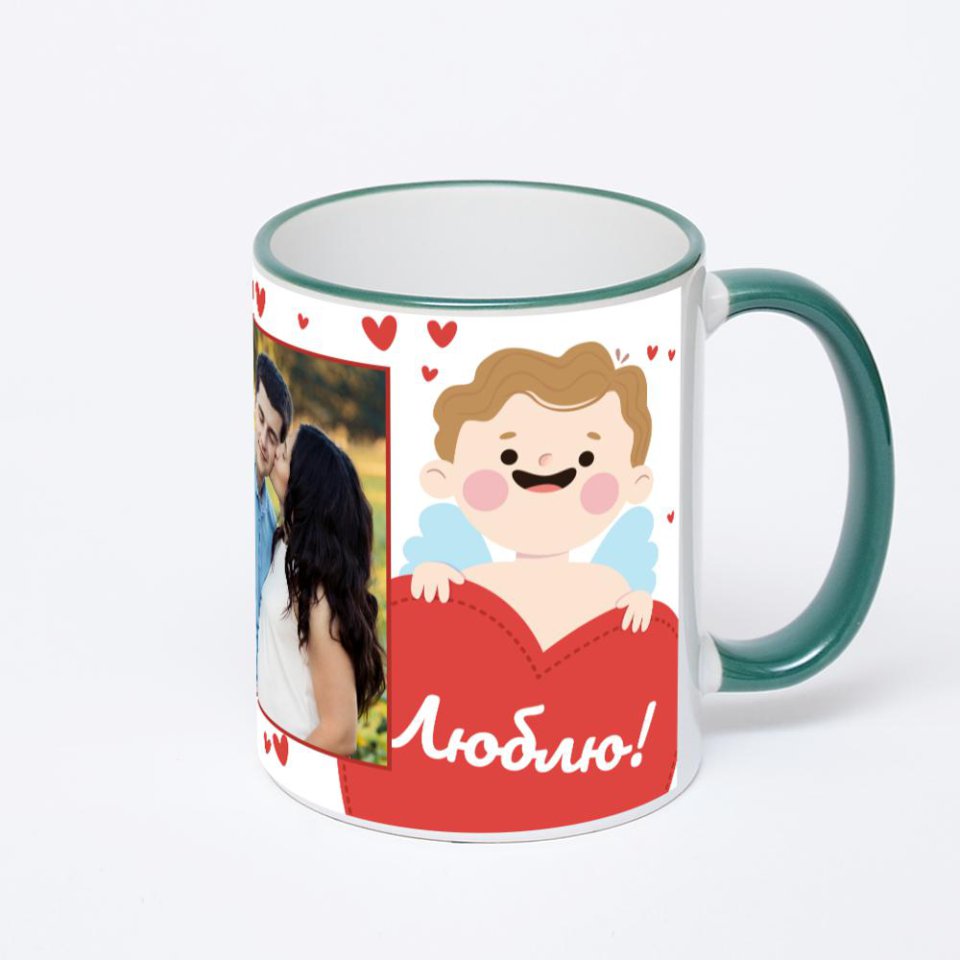 Кружка с зеленой ручкой и ободком