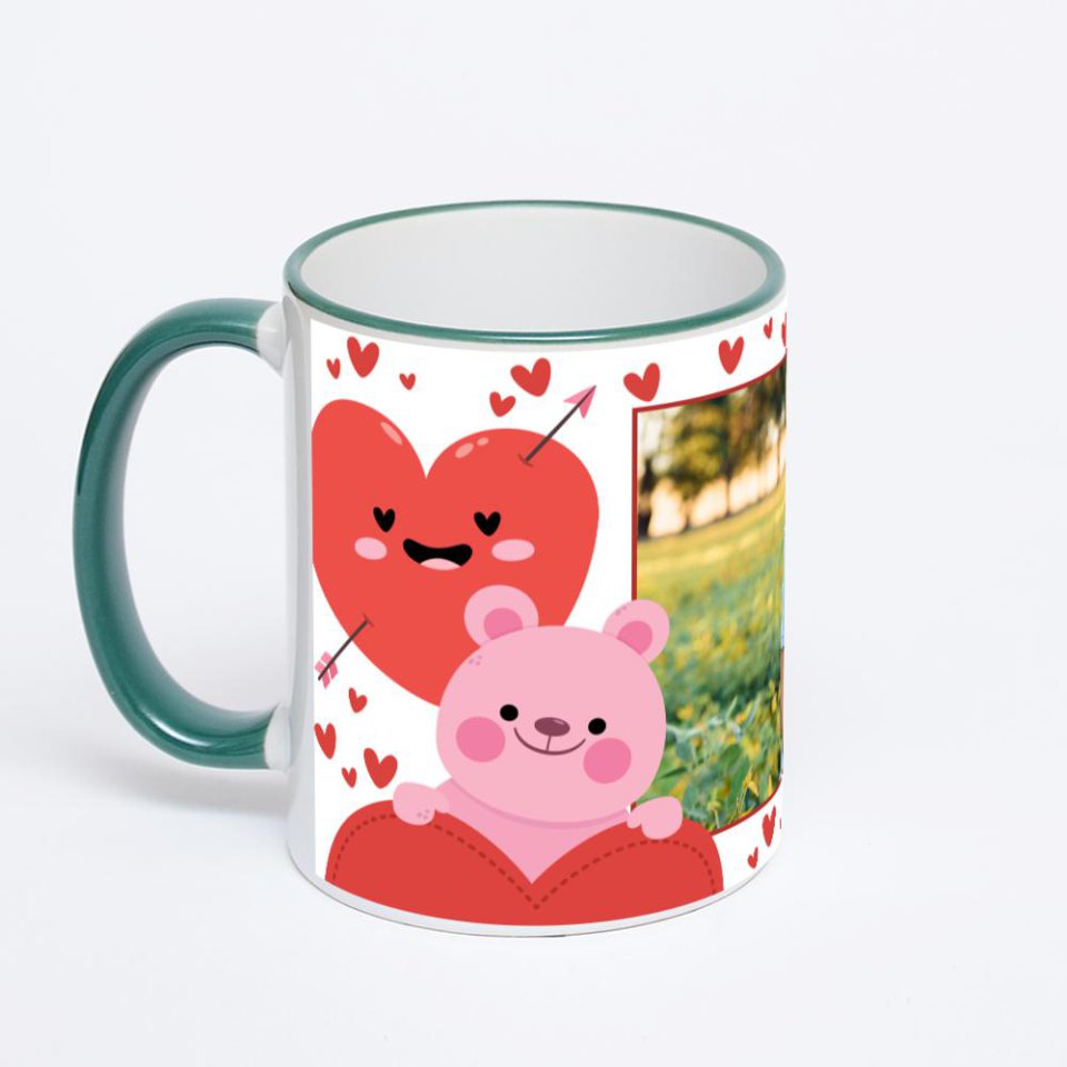 Кружка с зеленой ручкой и ободком