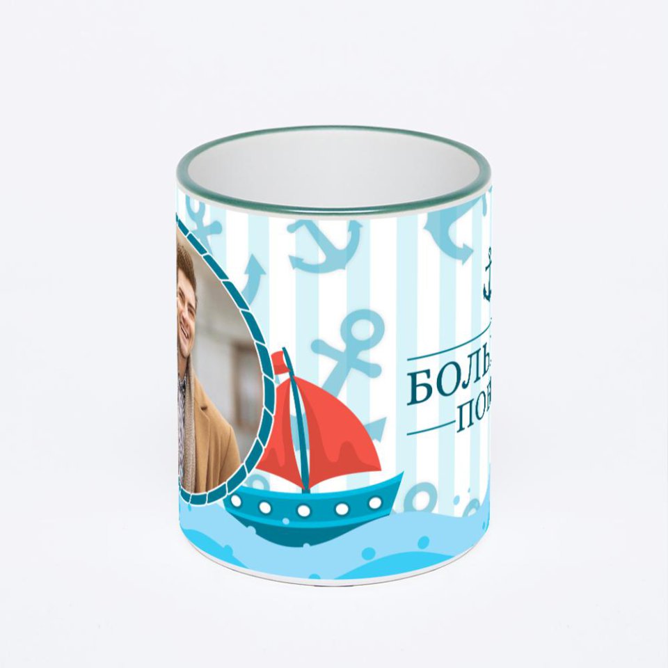 Кружка с зеленой ручкой и ободком