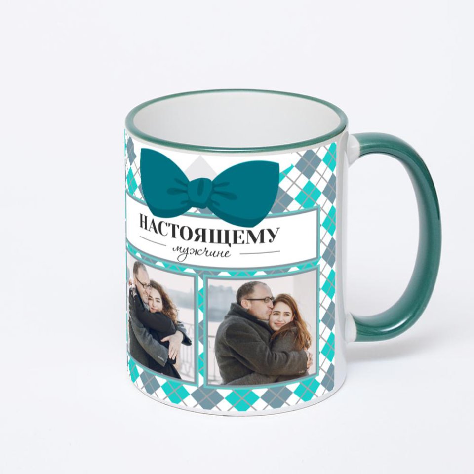 Кружка с зеленой ручкой и ободком