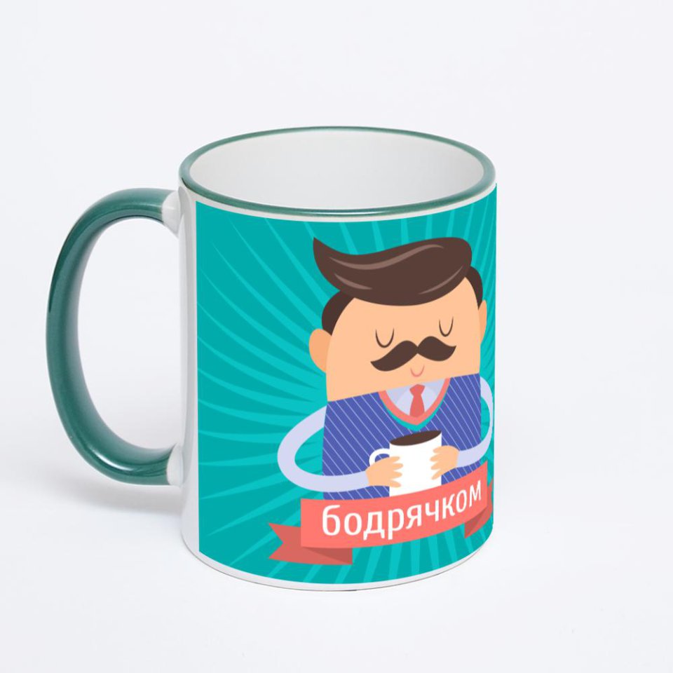 Кружка с зеленой ручкой и ободком