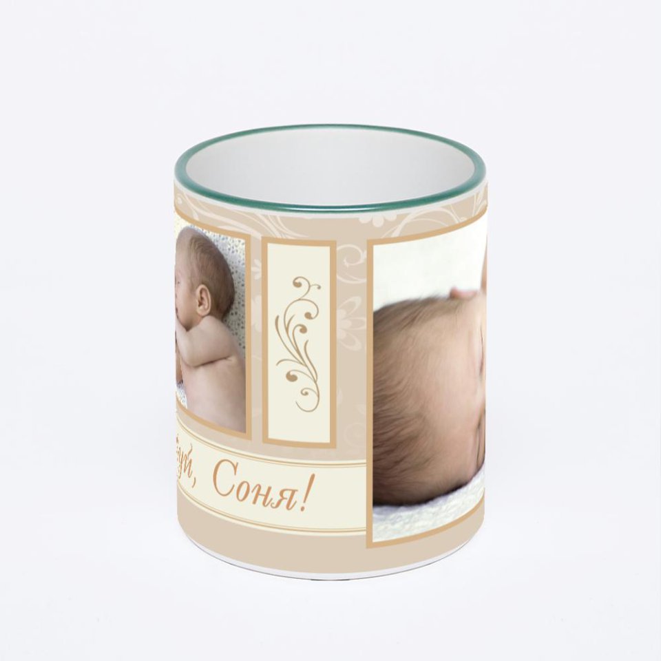 Кружка с зеленой ручкой и ободком