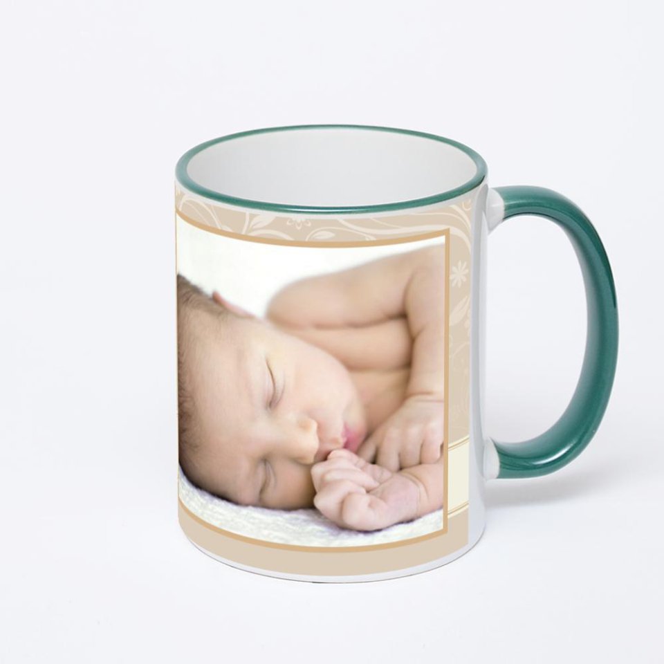 Кружка с зеленой ручкой и ободком