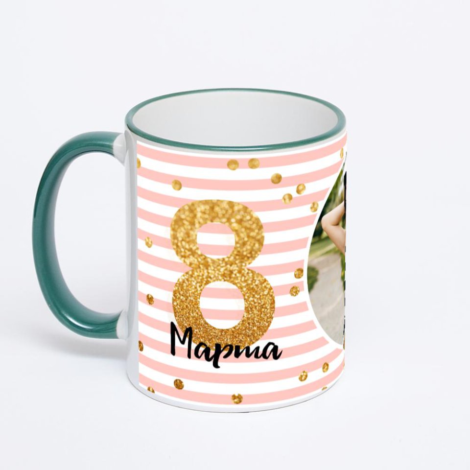 Кружка с зеленой ручкой и ободком