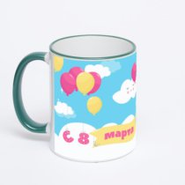 Кружка с зеленой ручкой и ободком