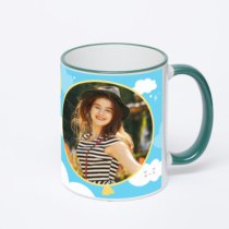 Кружка с зеленой ручкой и ободком