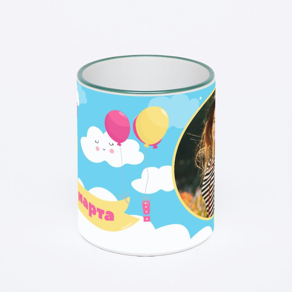 Кружка с зеленой ручкой и ободком