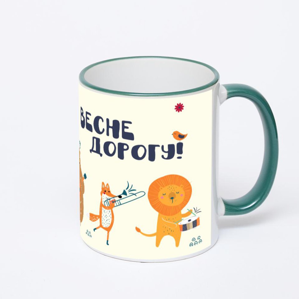 Кружка с зеленой ручкой и ободком