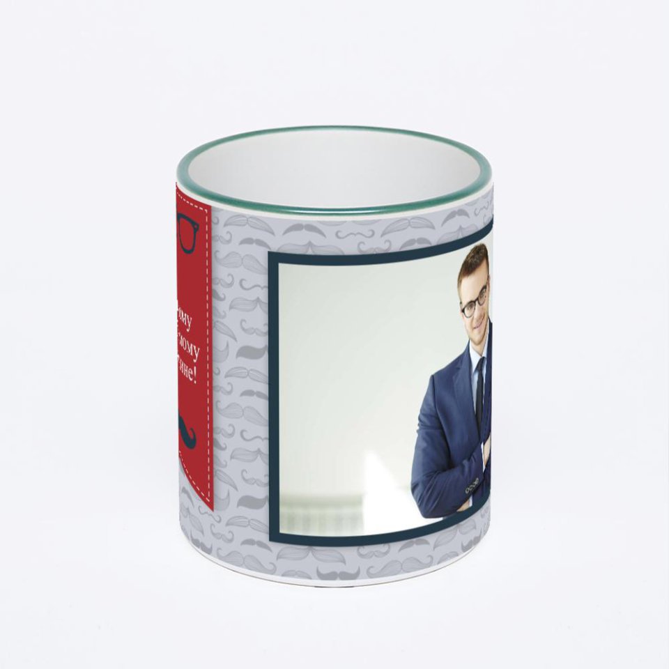 Кружка с зеленой ручкой и ободком