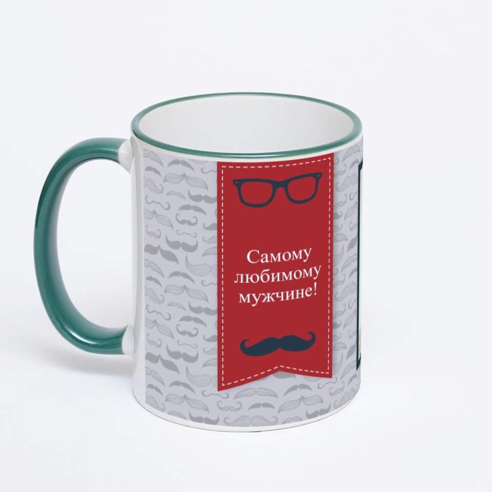 Кружка с зеленой ручкой и ободком