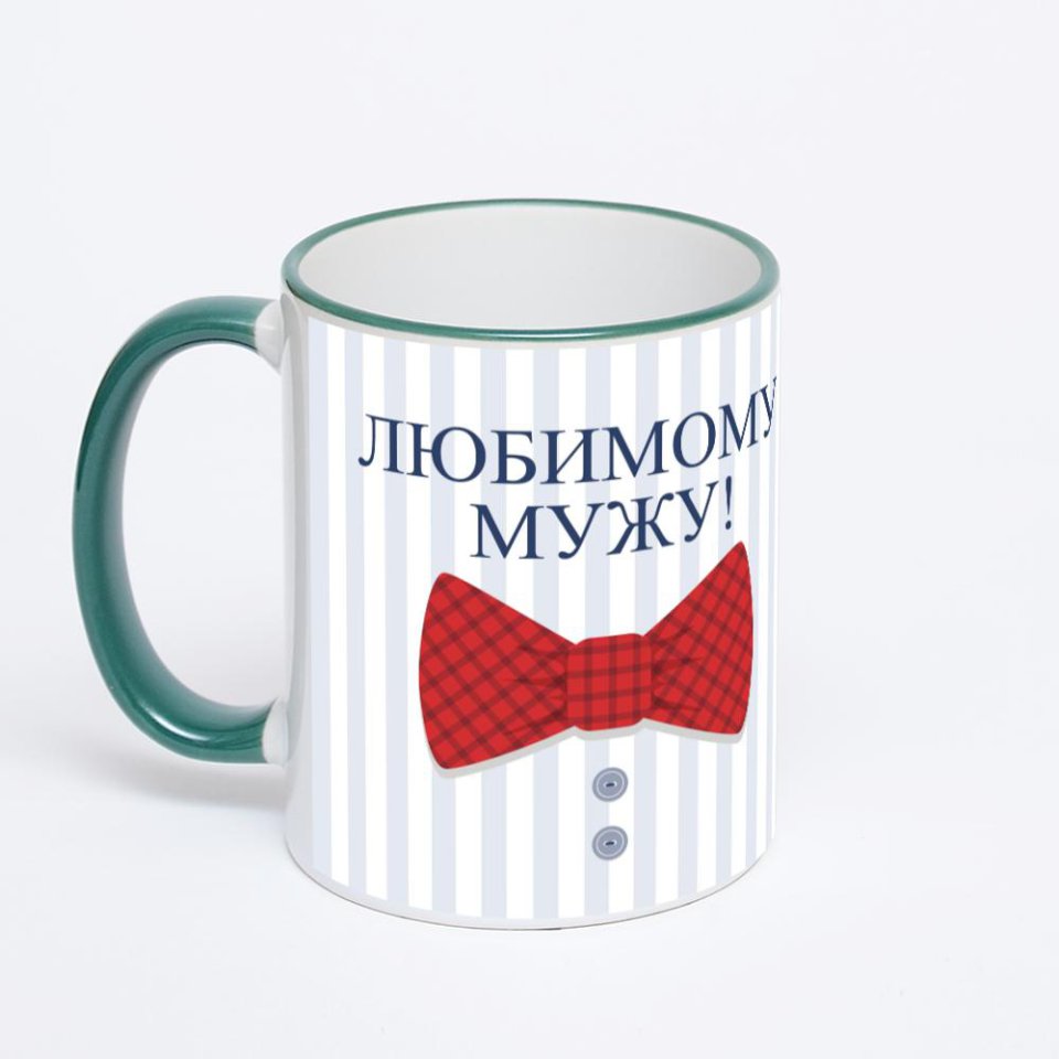 Кружка с зеленой ручкой и ободком