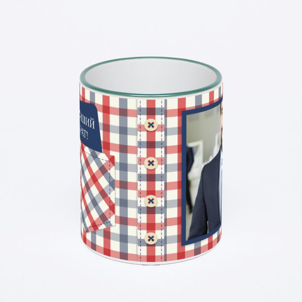 Кружка с зеленой ручкой и ободком