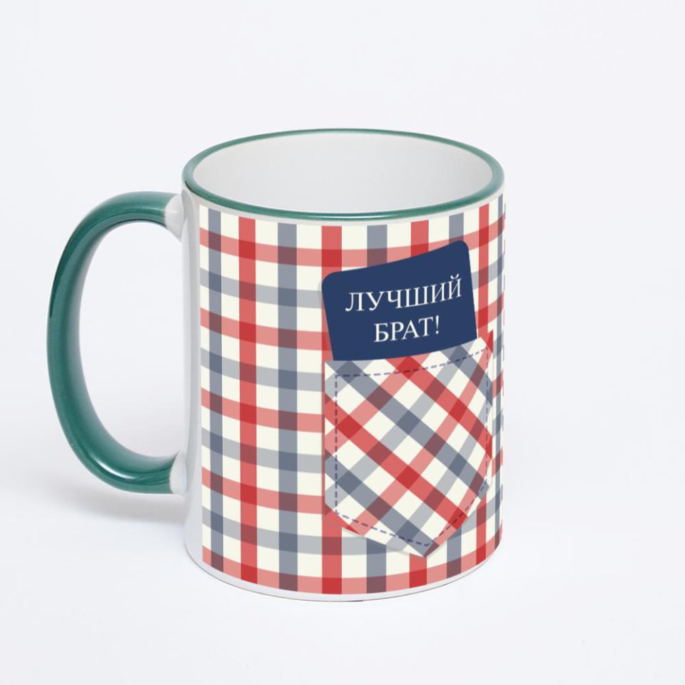 Кружка с зеленой ручкой и ободком