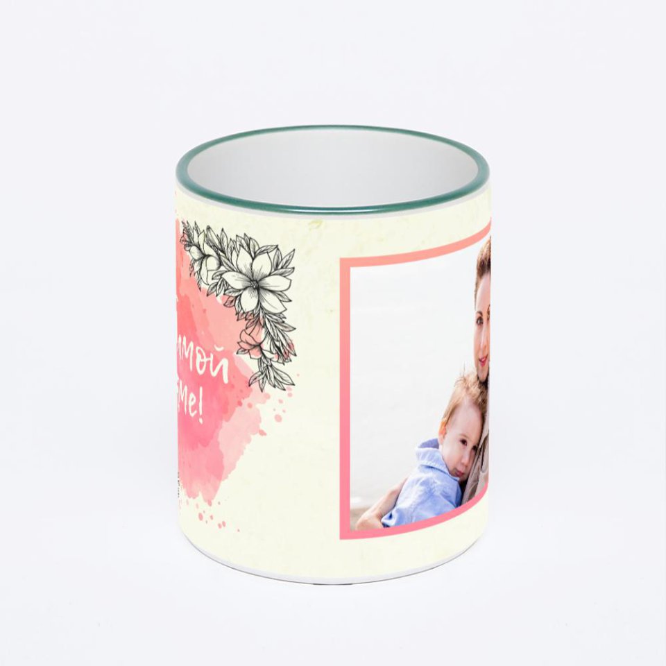 Кружка с зеленой ручкой и ободком