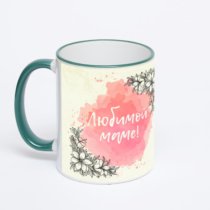 Кружка с зеленой ручкой и ободком