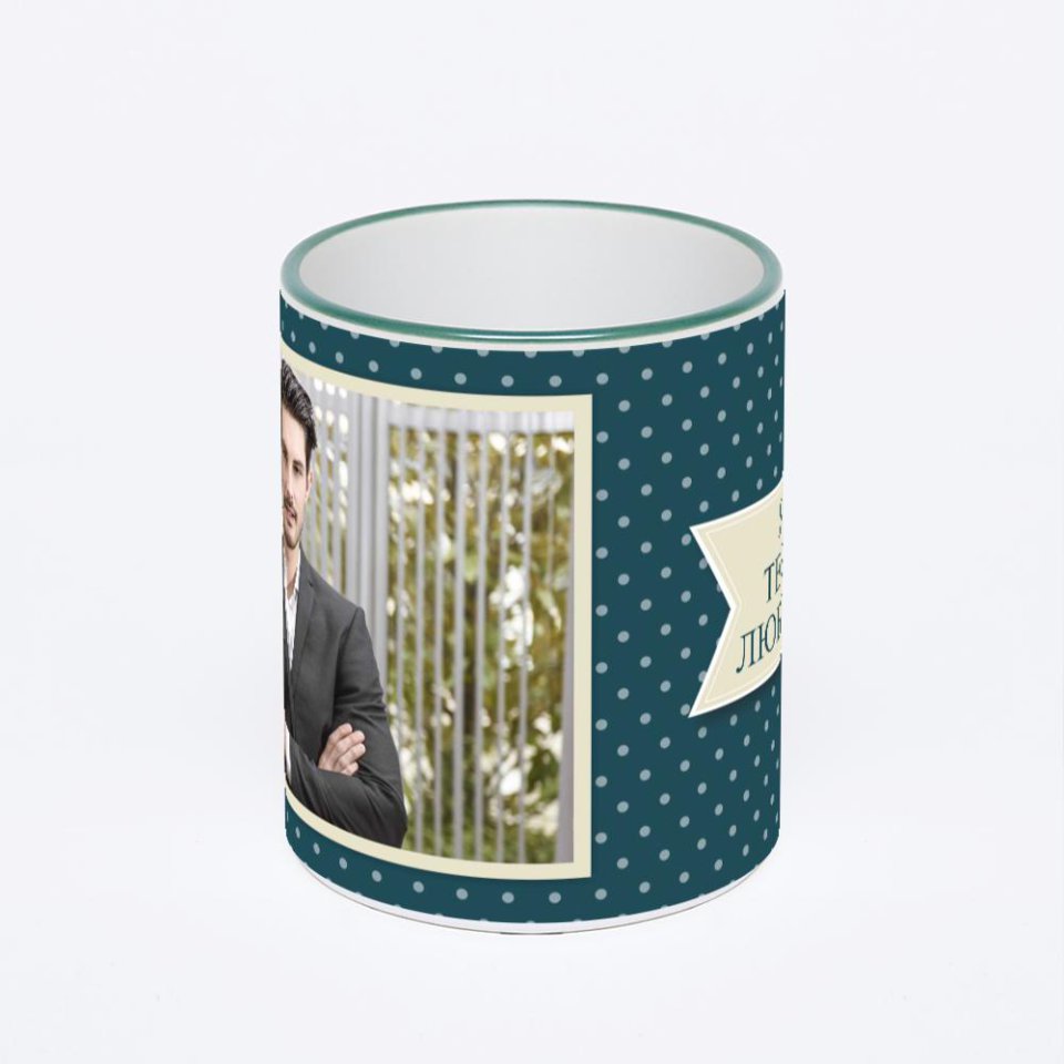 Кружка с зеленой ручкой и ободком